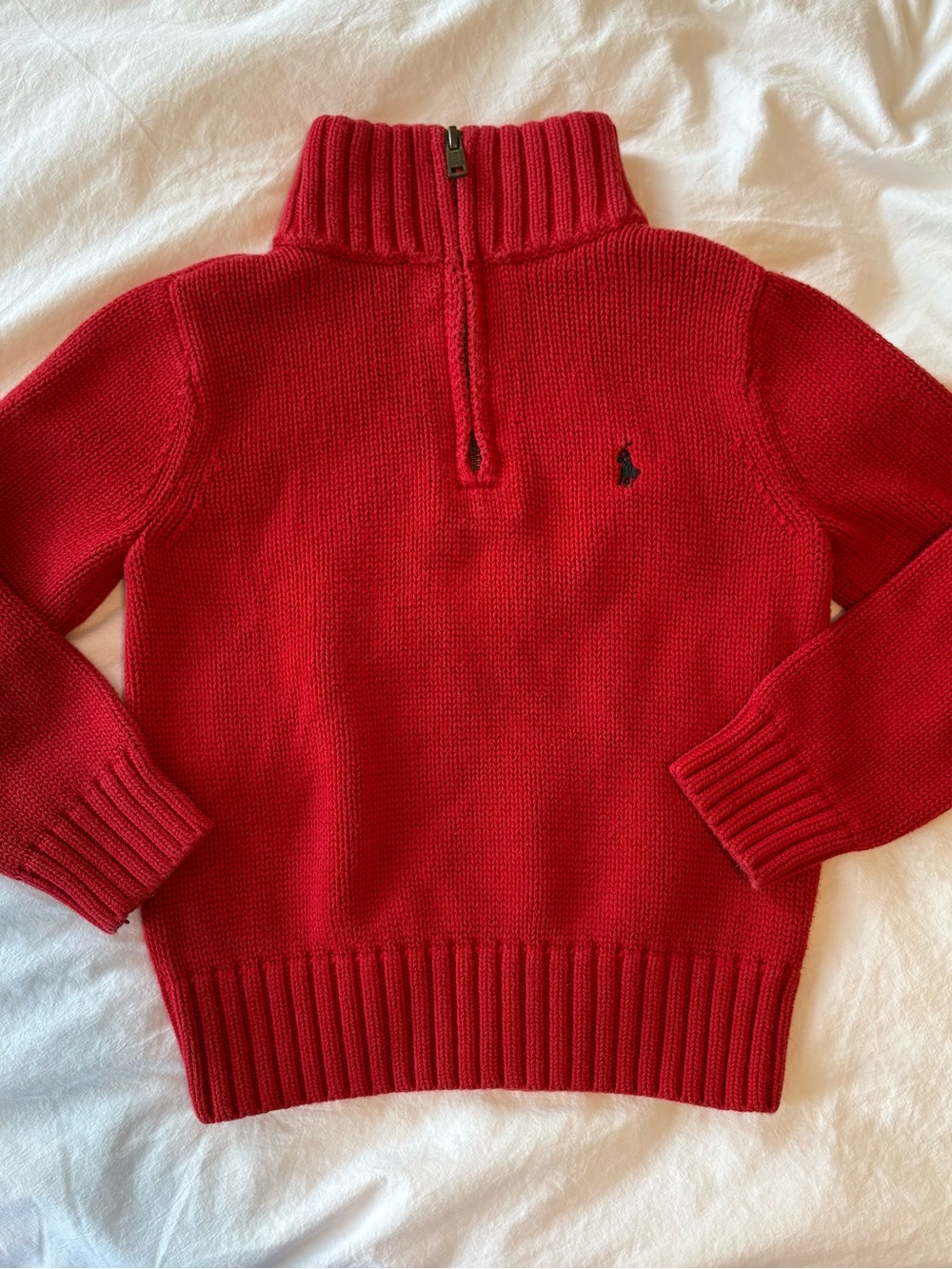 Polo by Ralph Lauren Red Half-Zip Ribbed Turtleneck Sweater with Navy Logo